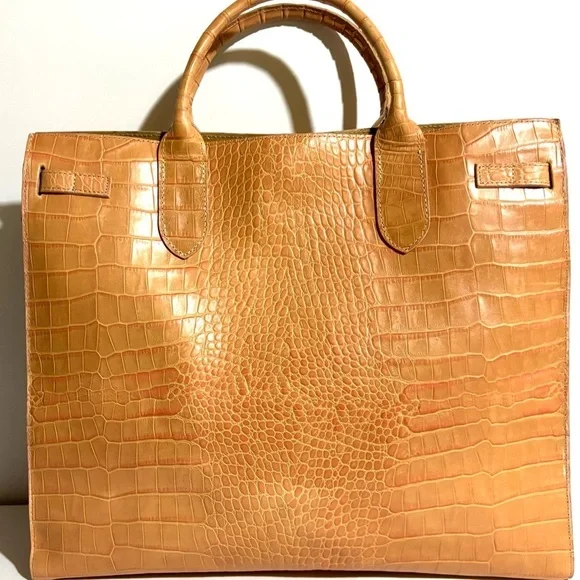 Handmade Tan Crocodile-Embossed leather satchel Women's Bag